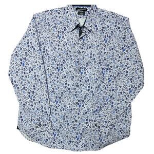 Paul Fredrick Blue Floral Classic Fit Button Front Shirt Large